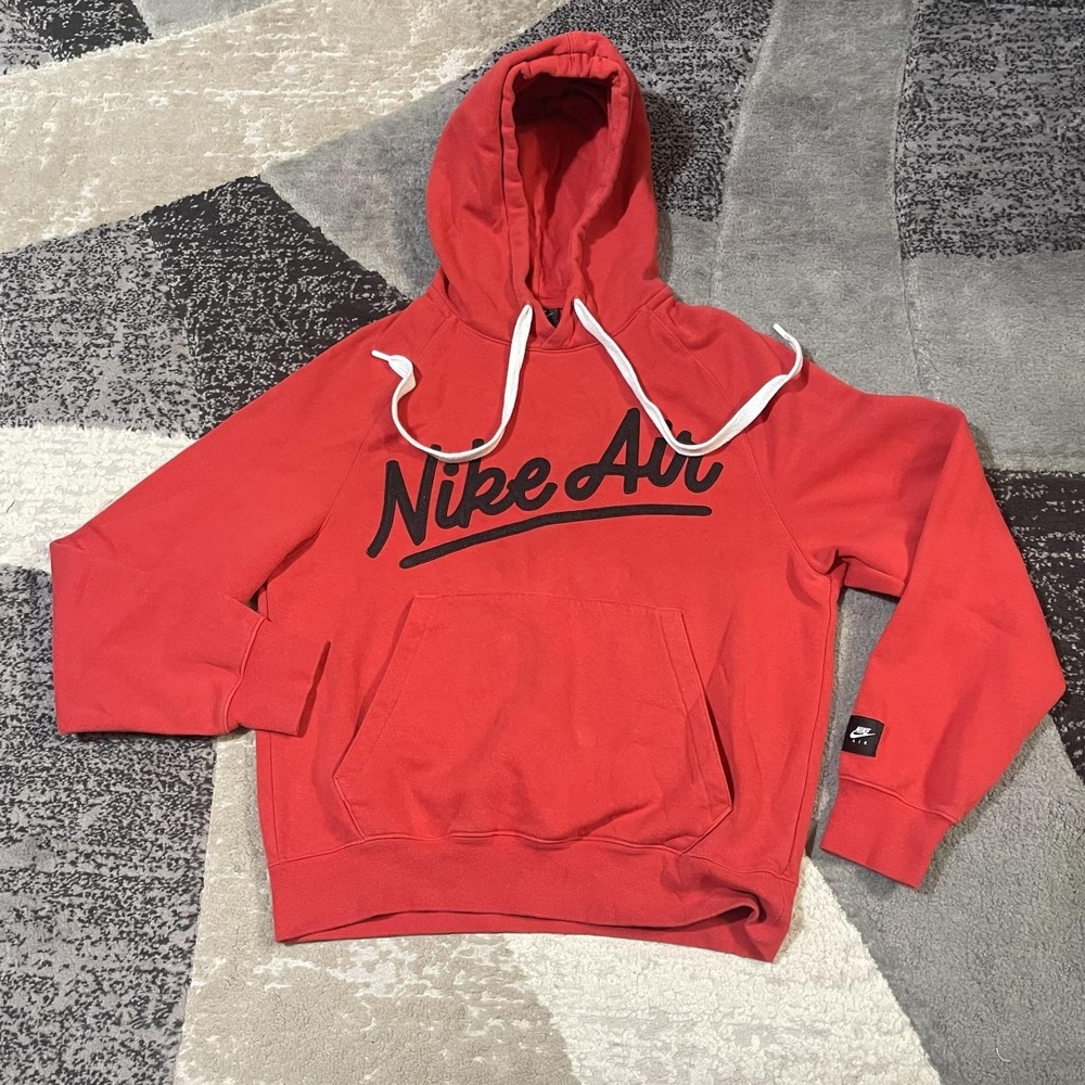 Nike Air Hoodie Men Small Red Fleece Pullover Logo Sweatshirt Grunge‎ CV9147-657